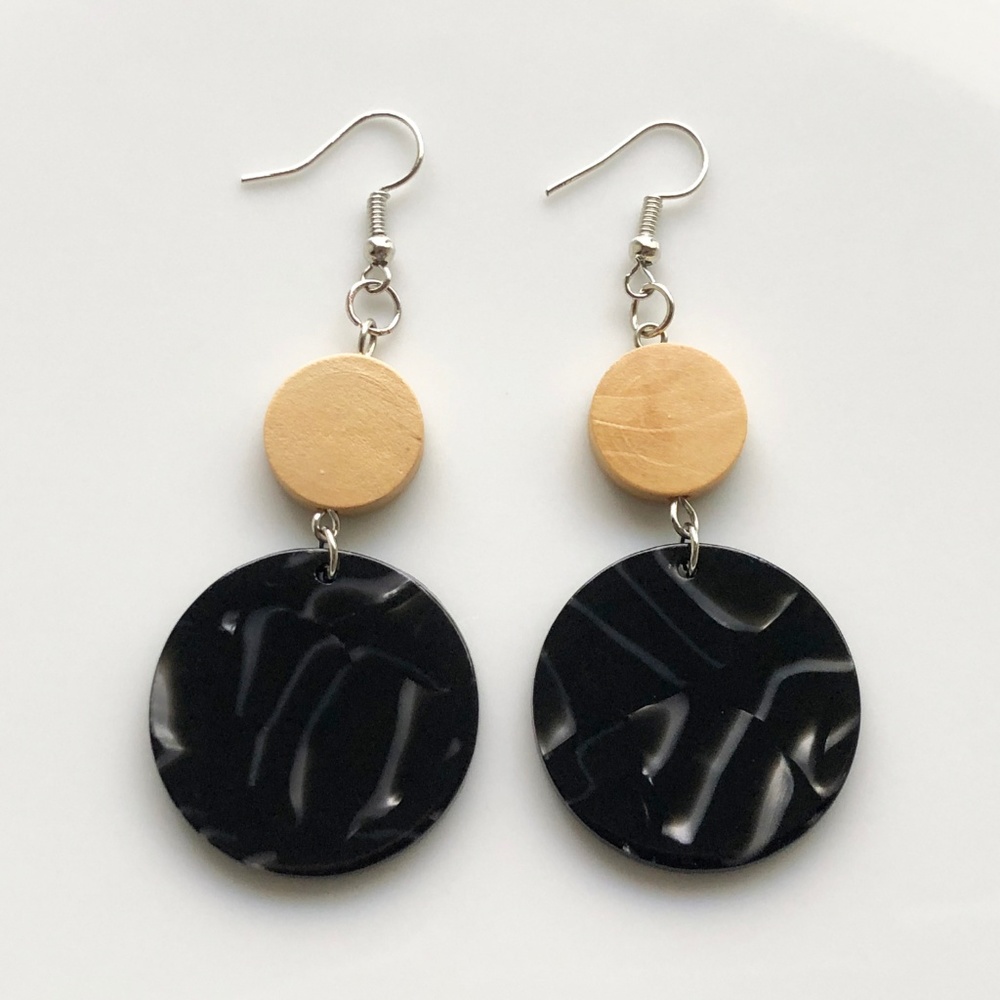 NEW "Terra" Acrylic Wooden Round Earrings (Black)